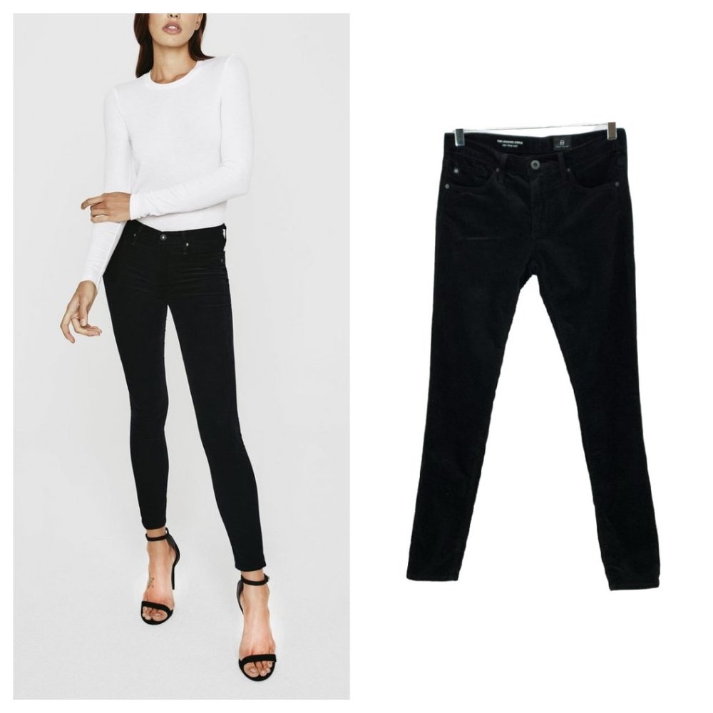 AG Adriano Goldschmied The Legging Ankle Super Skinny Velvet Black Size 26R